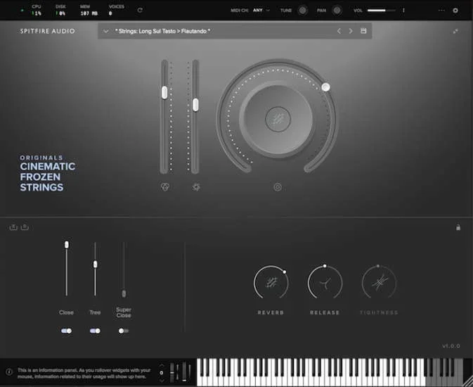 Spitfire Audio Originals Cinematic Frozen Strings interface