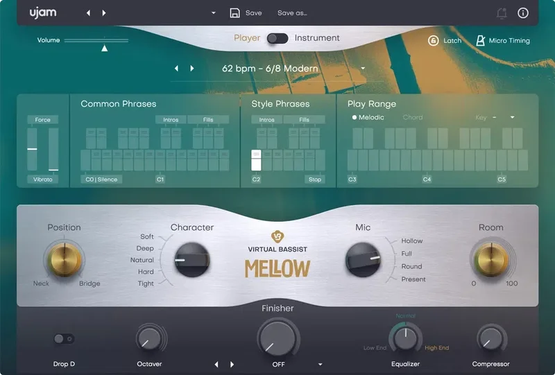 UJAM Virtual Bassist MELLOW 2 Loyalty interface