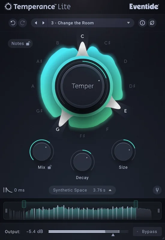 Eventide Temperance Lite interface