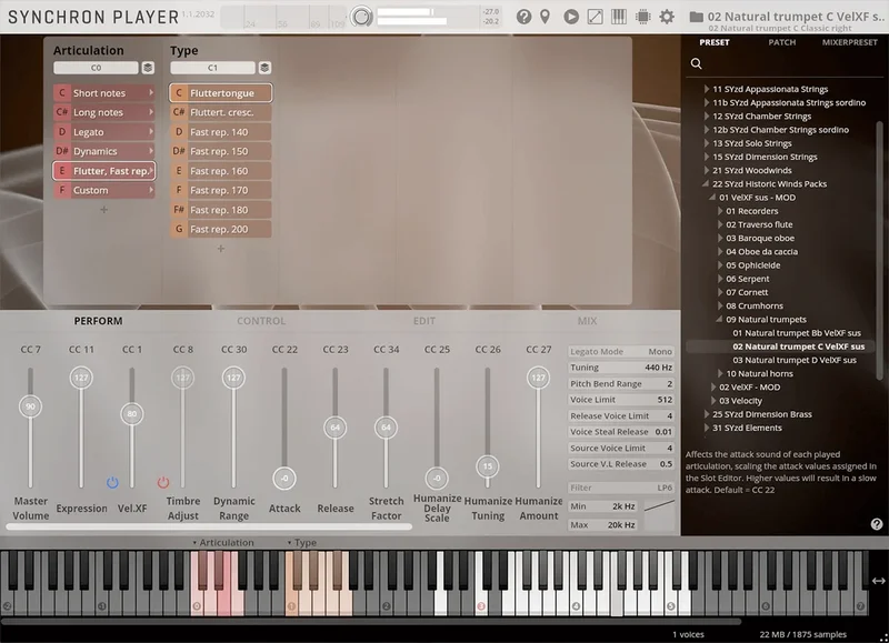 VSL Studio Natural Trumpets interface