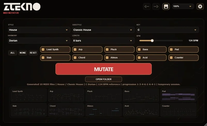 ZTEKNO Plugins MIDI Mutator interface