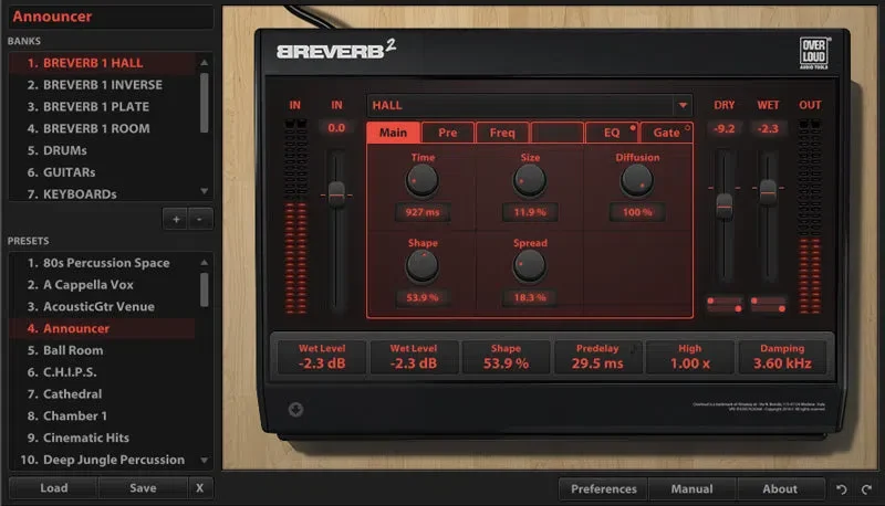 Overloud Breverb 2 Upgrade interface