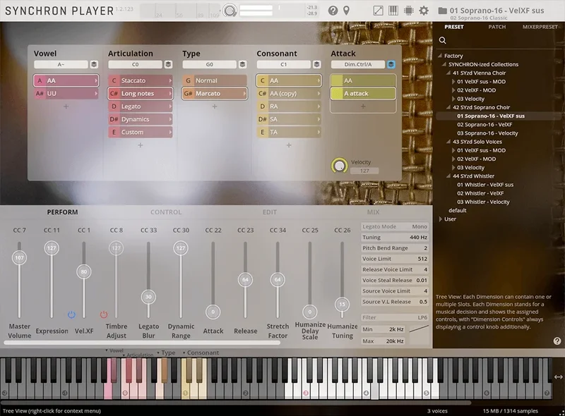 VSL Studio Soprano Choir interface