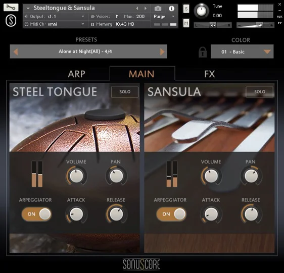 Sonuscore Origins Vol 1: Steel Tongue & Sansula interface