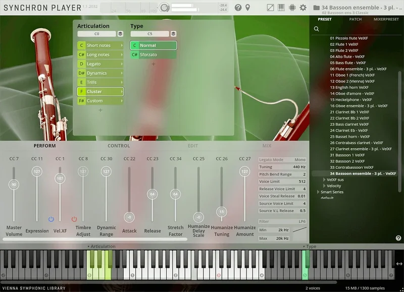 VSL Studio Bassoon Ensemble interface