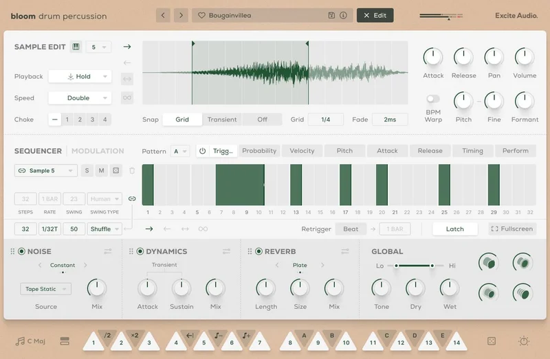 Excite Audio Bloom Drum Percussion Upgrade from Bloom Drum Percussion Lite interface