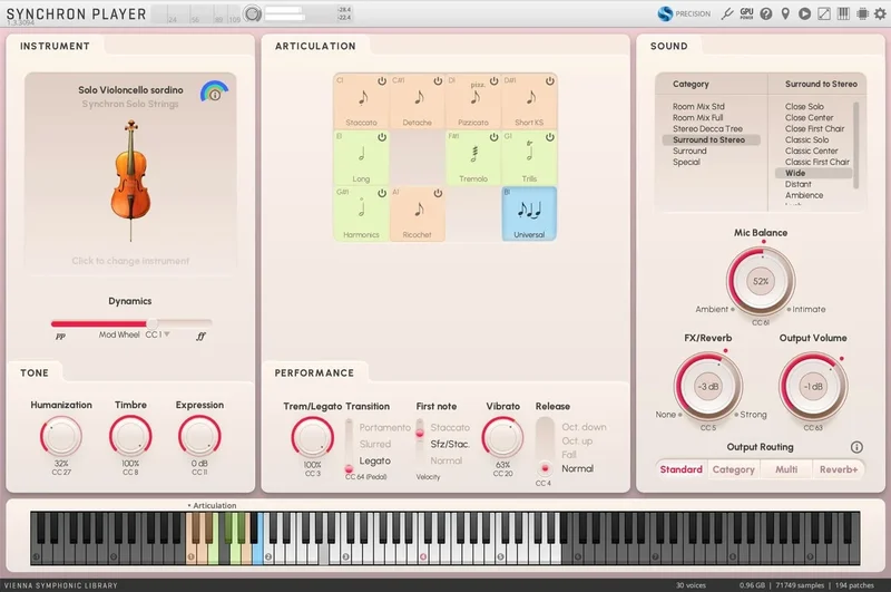 VSL Synchron Solo Cello (Sordino) interface