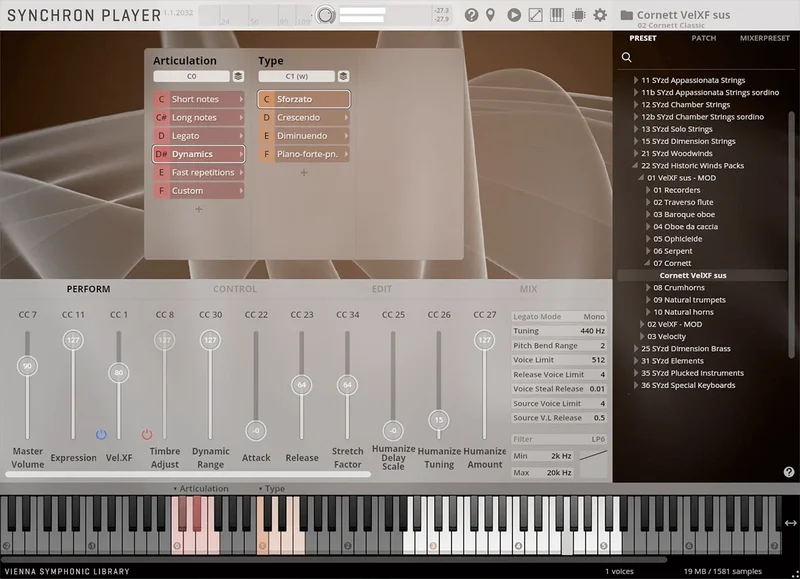 VSL Studio Cornett interface