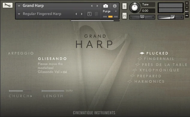 Cinematique Instruments Grand Harp interface