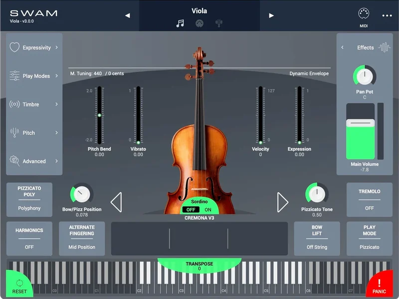 Audio Modeling SWAM Viola interface