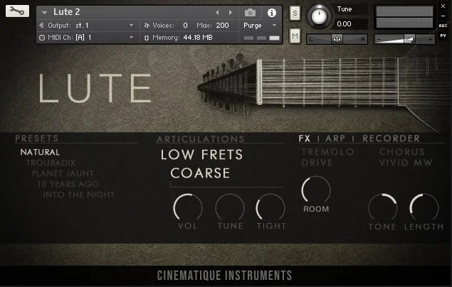 Cinematique Instruments Lute v2 interface
