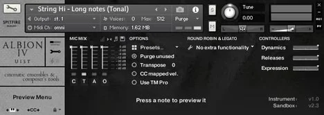 Spitfire Audio Albion IV Uist interface