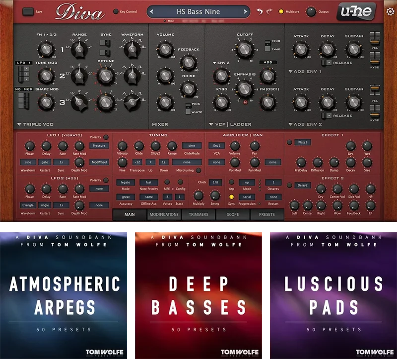 u-he Diva & Tom Wolfe Presets Bundle interface