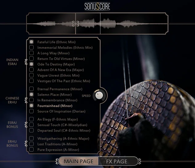 Sonuscore Ethnic String Phrases - Esraj & Erhu interface