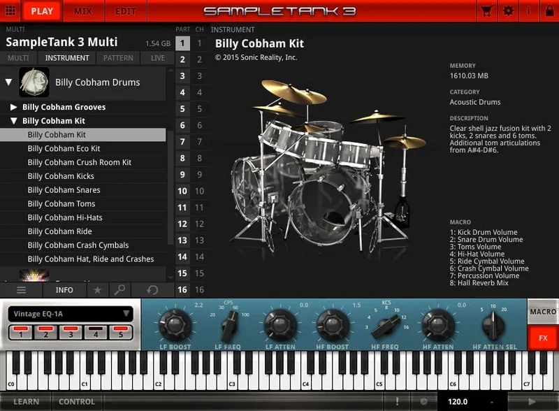 IK Multimedia Billy Cobham Drums for SampleTank 3 interface