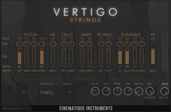 Cinematique Instruments Vertigo Strings interface