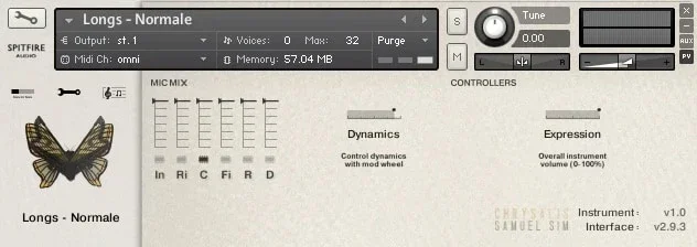 Spitfire Audio Samuel Sim - Chrysalis interface