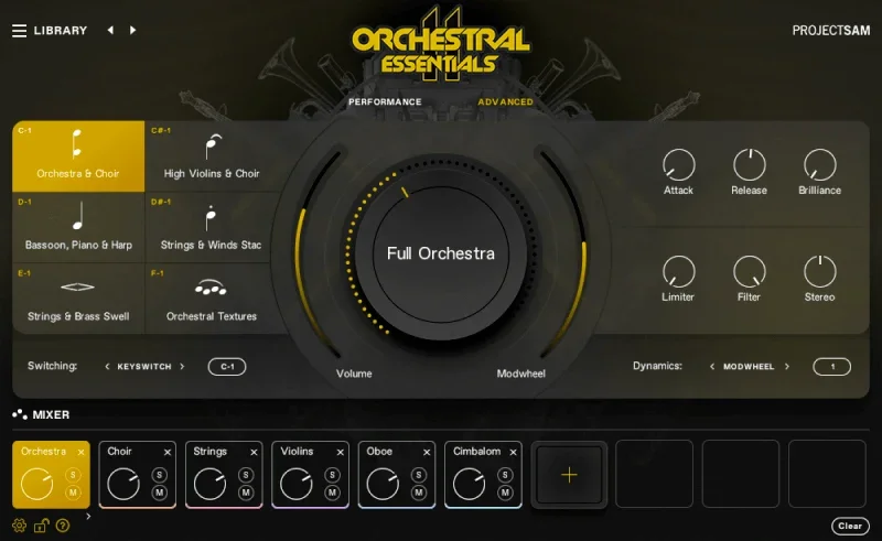 Project SAM Orchestral Essentials 2 interface