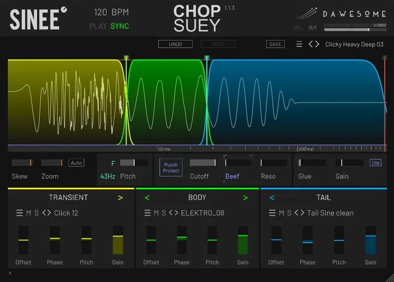Tracktion Dawesome Chop Suey interface