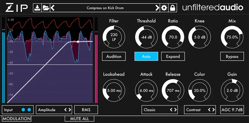 Unfiltered Audio Zip interface
