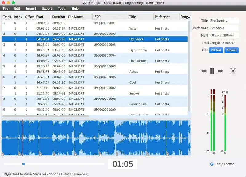 Sonoris DDP CREATOR Pro interface