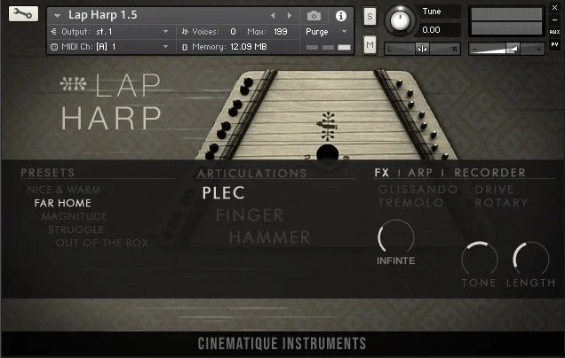 Cinematique Instruments Lap Harp interface