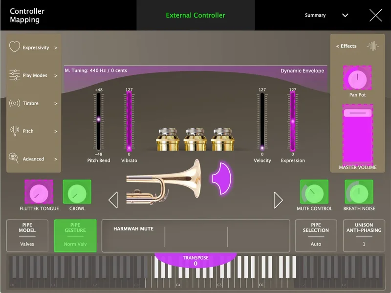 Audio Modeling SWAM Trumpets interface