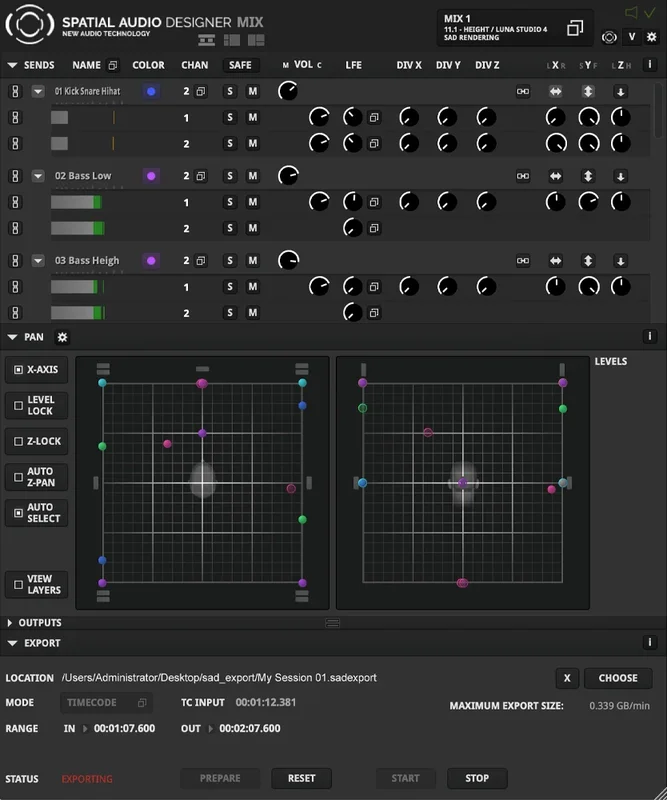 New Audio Technology Spatial Audio Designer - Producer Plus interface