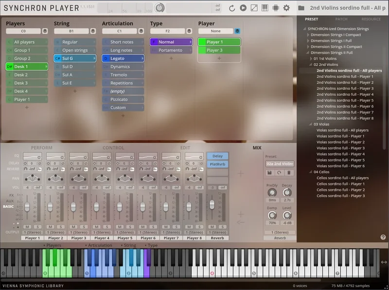 VSL Studio Dimension Strings II interface