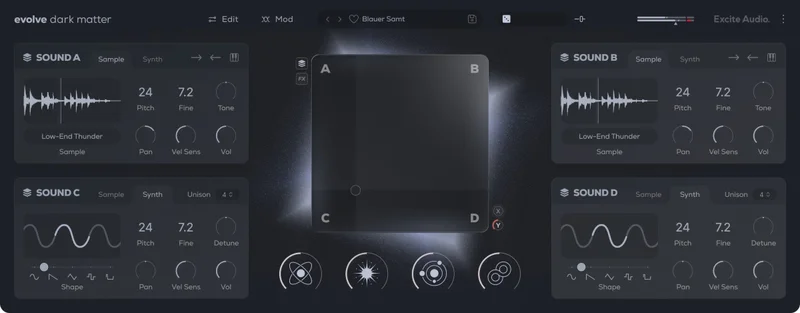 Excite Audio Evolve Dark Matter Lite interface