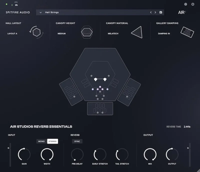 Spitfire Audio AIR Studios Reverb Essentials interface