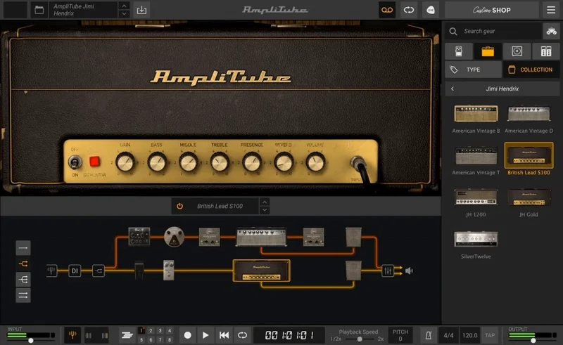 IK Multimedia Amplitube Jimi Hendrix Anniversary Collection interface