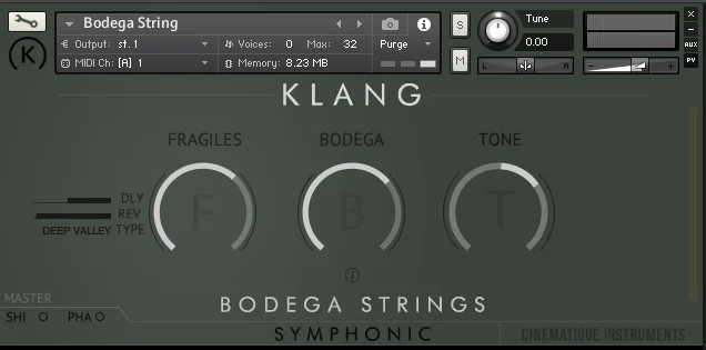 KLANG SYMPHONIC: Bodega Strings interface