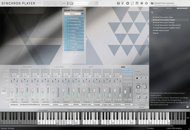 VSL Free Instruments Small Percussion interface