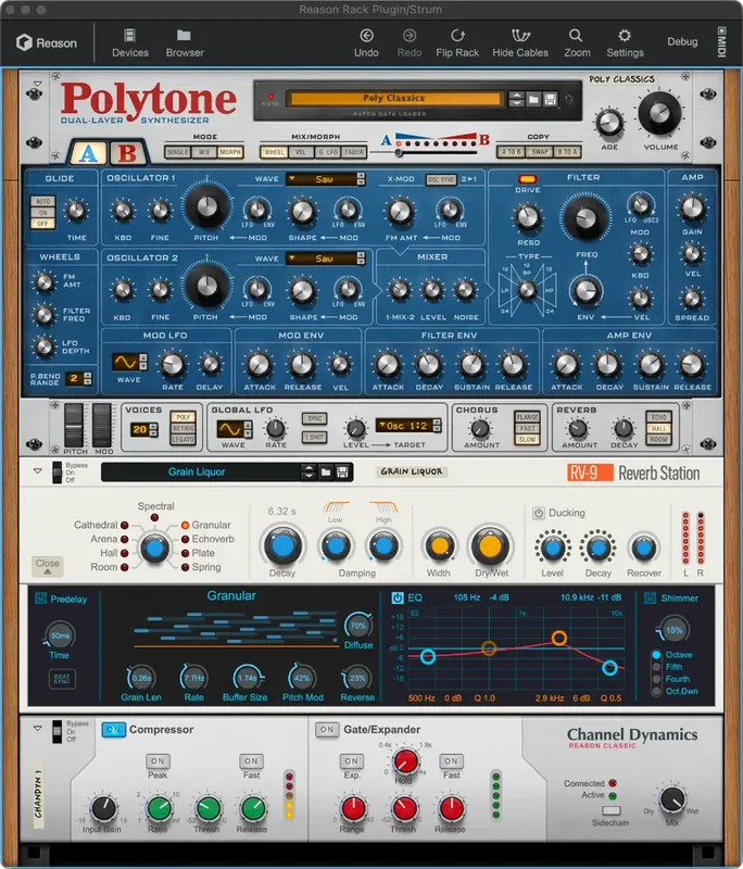Reason Studios Reason Rack 14 interface