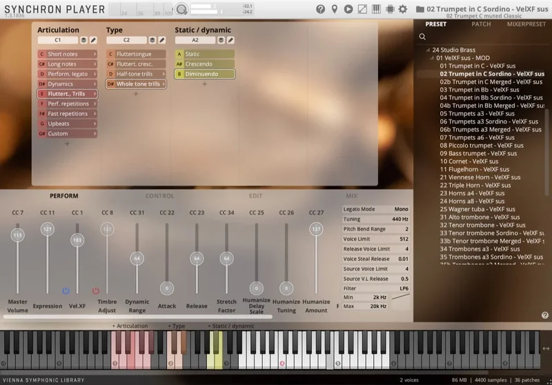 VSL Studio Special Brass: Trumpet C Muted interface