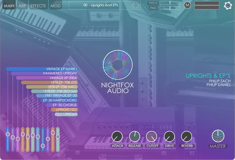 Nightfox Audio Uprights and EPs interface