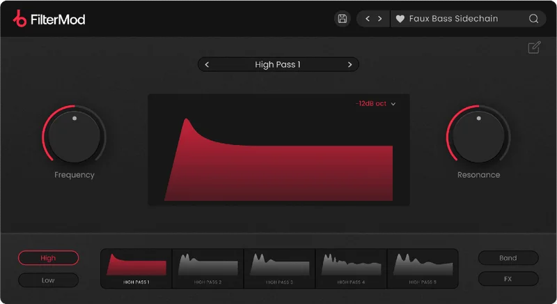 Plugin Boutique FilterMod interface