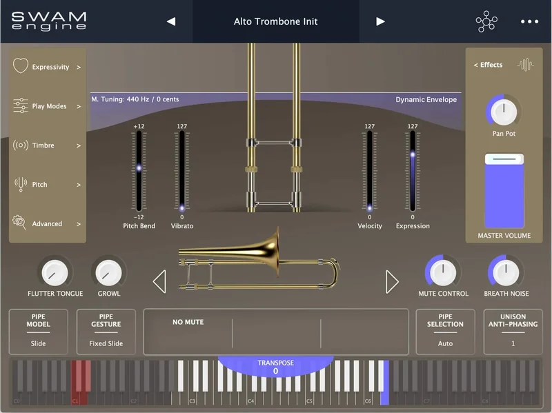 Audio Modeling SWAM Trombones interface