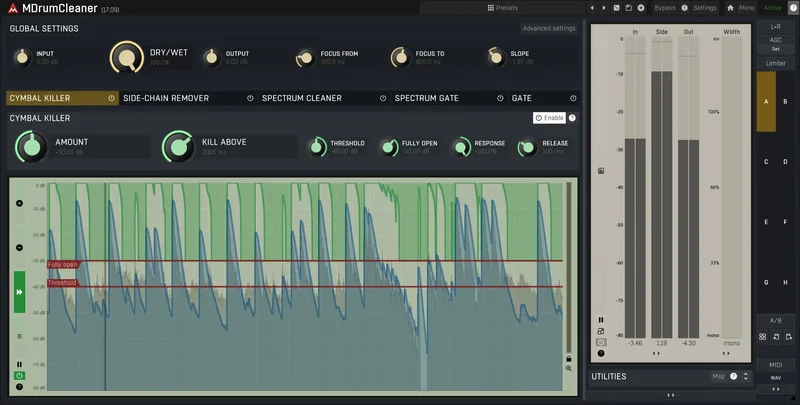 MeldaProduction MDrumCleaner interface
