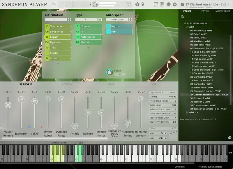 VSL Studio Clarinet Ensemble interface