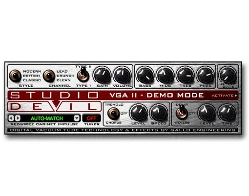 Studio Devil Virtual Guitar Amp II interface