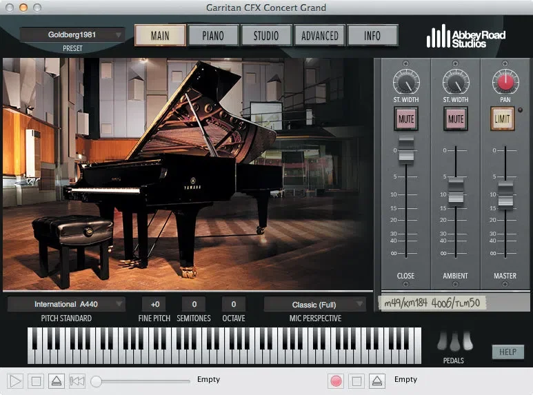 Garritan Abbey Road Studios CFX Concert Grand interface