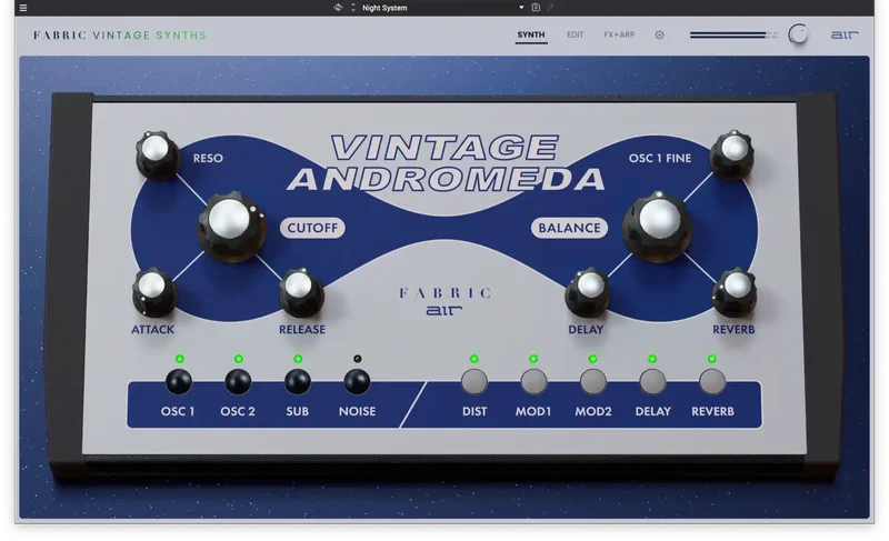 AIR Music Technology Fabric Vintage Andromeda interface