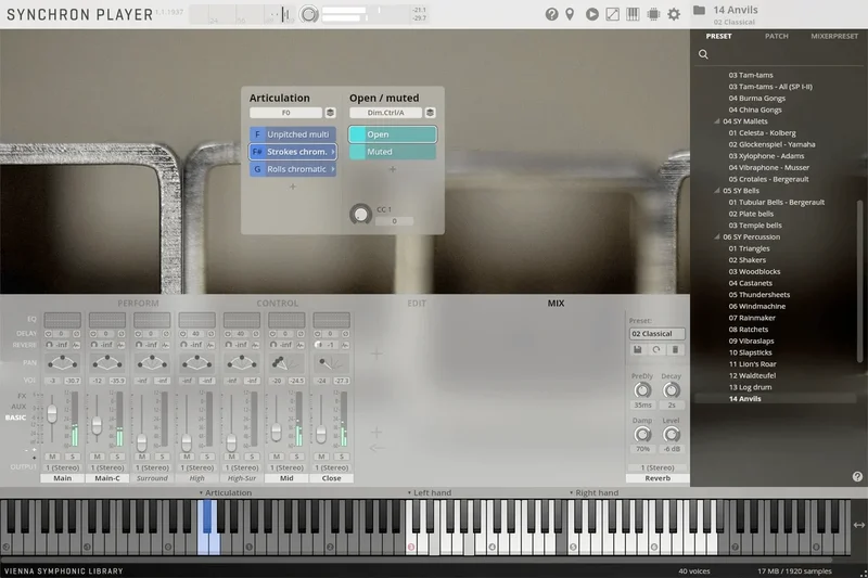 VSL Synchron Orchestral Percussion II interface