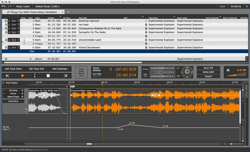 HOFA CD Burn DDP Master App interface