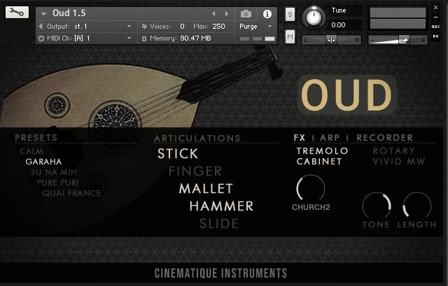 Cinematique Instruments Oud v1.5 interface