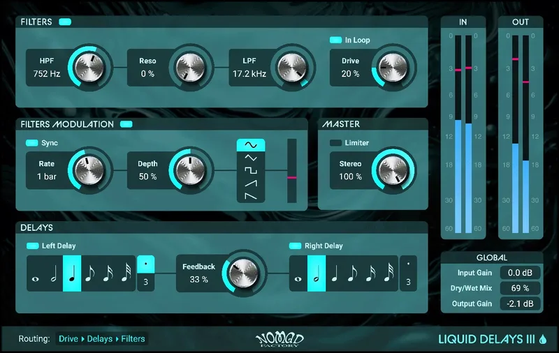 Nomad Factory Liquid Delays II interface