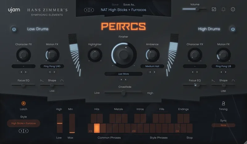 UJAM Hans Zimmer’s Symphonic Elements PERRCS interface