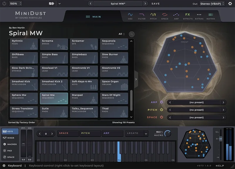 Sound Particles MiniDust [Education] interface